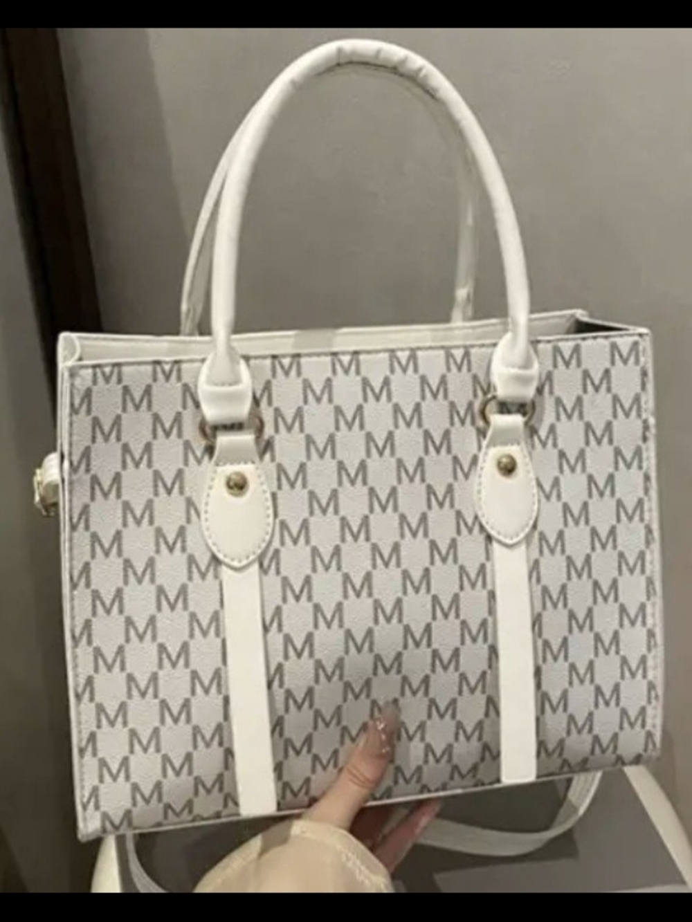 White Monogram Tote Bag with Top Handles